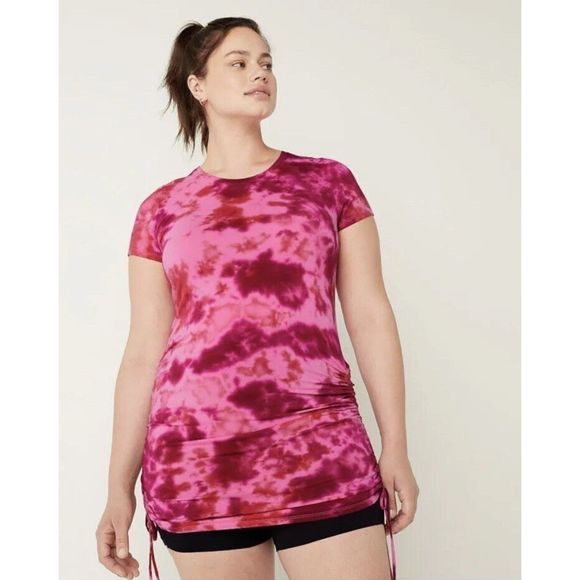 PINK Victoria's Secret NWT T-Shirt Dress Pink Tie Dye Size XL Ruched Sides - Picture 2 of 12